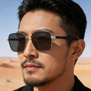 Lunettes de soleil carrées Ks-3976 pour hommes, monture en métal noir et plastique, protection UV400, pour la conduite en extérieur, verres TAC de classe 2 - Product Image 2