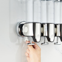 Distributeur de savon mural sans perçage à levier en T à 3 compartiments en plastique transparent pour douche