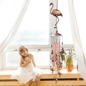 Campanas de Viento de Jardín para Regalo de Navidad, Flamingos de Latón en Tonos Oscuros, Estilo Vintage, de Cobre para Exteriores, Personalizadas - Product Image 2