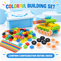 Ensemble de construction flocon de neige à sept trous en gros, kit de construction coloré avec tiges et roues, options de boîte de rangement