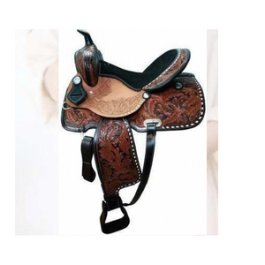 Selle de cheval occidentale en cuir de luxe avec des caractéristiques antidérapantes réglables, siège profond confortable, excellent équilibre et ajustement sécurisé - Product Image 5