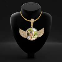 Collier personnalisé Hip Hop avec pendentif photo, en laiton et zircon de laboratoire, grandes ailes, bijoux tendance pour couples, chaîne corde, idéal pour les fêtes, plaqué or 18 carats