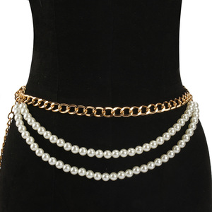 Fashion Body <b>Chain</b> Multi Layer Pearl <b>Chain</b> Gold Silver Imitation Pearl <b>Waist</b> <b>Chain</b> Daily Wear Hip Hop Style Geometric Design - Product Image 4