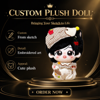 Poupée en peluche personnalisée Ours à carreaux avec béret et barboteuse crème, brodée, objet de collection, cadeau pour fans, vente en gros