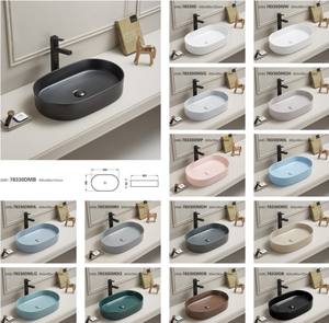 Lavabo da Bagno Moderno di Alta Gamma Ovale in Ceramica Colorata con Piletta di Scarico Disponibile in Più Colori per Bagno di Servizio - Product Image 3