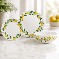 Service de vaisselle en céramique motif citron frais 18 pièces – Assiettes et bols en porcelaine pour cuisine estivale