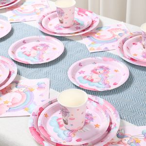 Ensemble de vaisselle jetable <span class=keywords><strong>licorne</strong></span> assiettes et serviettes en papier pour décorations d'anniversaire de douche de bébé kit de vaisselle de fête - Product Image 2