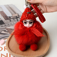 Usine en gros personnalisé couleur dessin animé doux porte-clés lumière boule de fourrure de renard pendentif sac poupée en peluche