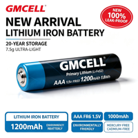 Batterie GMCELL AAA FR03 1.5V 1200mAh Li-FeS2, conforme aux normes environnementales, certifications CE et UL complètes, pour thermomètres numériques