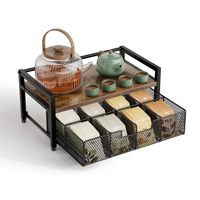 Amz Hot Wood Boîte de rangement et organisateur de sachets de thé avec tiroirs et compartiments, pour comptoir de cuisine