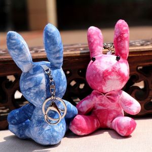 Soft Plush Tie Dye Rabbit Keychain Handmade Knotted Bunny Key <b>Ring</b> Colorful Bag Car Key Pendant for <b>Kids</b> Gift - Product Image 1