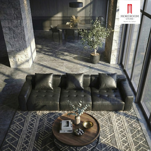 Divano <span class=keywords><strong>Industriale</strong></span> in Pelle Nera <span class=keywords><strong>Moderno</strong></span> a 3 Posti Stile Vintage Set per <span class=keywords><strong>Soggiorno</strong></span> con Telaio Resistente - Product Image 5