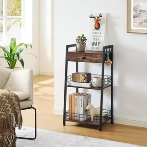 Estante de escalera de ahorro de espacio de 3 niveles personalizado de fábrica con cajón organizador de almacenamiento de suelo mesa auxiliar para baño sala de estar - Product Image 4