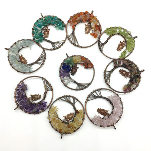 Pierre naturelle Arbre de Vie Colliers Pendentifs Faits À La Main Hibou <span class=keywords><strong>Chakra</strong></span> Puce Pierres Pendentif Hommes Femmes Bijoux - Product Image 1