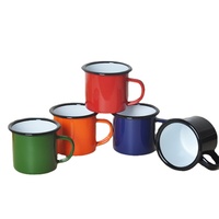 Tazas de esmalte de hierro de simplicidad clásica personalizadas Impresión corta pintada a mano con borde de plata inoxidable-como taza de regalo