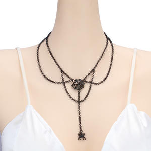 Collier toile d'araignée gothique en alliage de zinc, ras-de-cou multicouche, accessoire de mode pour soirée - Product Image 2