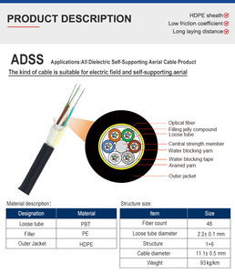 Câble à Fibre Optique Aérien ADSS MultiMode/SingleMode 4 8 12 24 48-288 Cœurs, Micro ADSS Fibra Optic Cable - Product Image 3