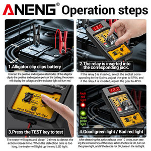 เครื่องตรวจจับรีเลย์ดิจิตอล ANENG RT01 11-25V เครื่องทดสอบการตรวจจับยานยนต์อเนกประสงค์ พร้อมจอแสดงผลแบตเตอรี่แบบ 4/5 ขา - Product Image 2