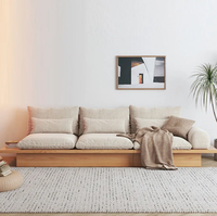 Japanischer Chesterfield-Ecksofa aus Massivholz für Wohnzimmer, kleine Wohnung, einfache Aufbewahrung, Dreisitzer-Plattformsofa aus Stoff