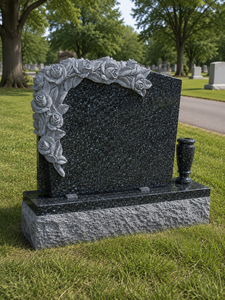 Pierre tombale sculptée en granit bleu - Product Image 3