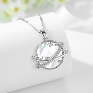 Isunni A Forma di Stella S925 Sterling Silver Rhodium Placcato Colore Madreperla Abalone Shell Pianeta Collane Del Pendente - Product Image 3