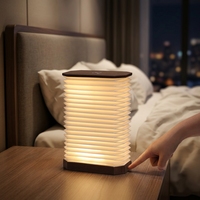 Lampe pliable rectangulaire à base en bois massif, avec abat-jour en papier de qualité supérieure, rechargeable par USB