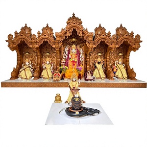 Gran Mandir Dorado de Madera para Salas de Satsang y Templos, Mandir Tradicional Hindú para Pooja en Madera de Teca Sólida con Cúpulas - Product Image 4