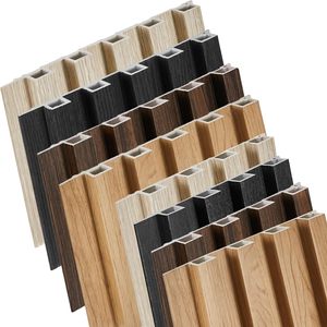Panneau mural 3D en WPC à grain de <span class=keywords><strong>bois</strong></span> pour design intérieur <span class=keywords><strong>d</strong></span>'hôtel de luxe, étanche, facile à installer, revêtement mural <span class=keywords><strong>d</strong></span>écoratif cannelé - Product Image 1