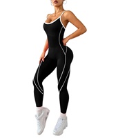 Nahtloser Damen-Yogaanzug aus Spandex/Nylon, schweißableitend, in voller Länge, mit Spaghettiträgern, einfarbig, einteilig.