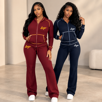 Ensemble de détente pour femme en tricot gaufré avec cardigan zippé à manches longues et pantalon, survêtement décontracté assorti, couleur unie, vente en gros