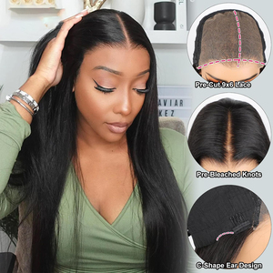 Pelucas precortadas sin pegamento precortadas y rectas para usar y llevar, parte máxima 9x6, pelucas de cabello humano con nudos pequeños preblanqueados de encaje para mujeres negras - Product Image 3