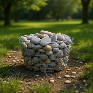 Panier gabion en fil de fer rond galvanisé argenté, conteneur de rangement pour salon, style industriel - Product Image 2