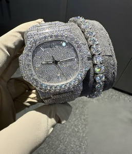 Custom Hip-Hop Double Dial Couple VVS Moissanite Diamond <b>Iced</b> <b>Out</b> Luxury Quartz Stainless Steel Glass Men's <b>Watch</b> - Product Image 1