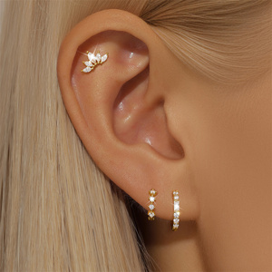 Ensemble de 3/4 paires de boucles d'oreilles en argent sterling S925 avec pierres en zircon marquise et forme géométrique octogonale - Product Image 6