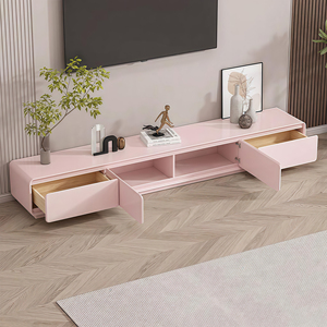 Meuble TV et table basse de style dopamine, meuble TV de salon <span class=keywords><strong>rose</strong></span>, meuble sur pied en <span class=keywords><strong>bois</strong></span> massif - Product Image 5