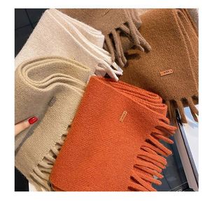 New Style 100% Pure <b>Wool</b> <b>Scarf</b> From Australia <b>Women's</b> Winter Warm Short <b>Scarf</b> with Tassel YHK0037 - Product Image 2