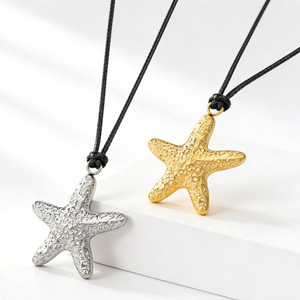 Collier pendentif étoile en alliage de zinc couleur argent et or avec chaîne en corde cirée pour hommes et femmes, chaîne de pull tendance, style décontracté - Product Image 1