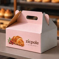 Boîte à emporter personnalisée pour boulangerie, avec poignée, pour croissants, biscuits, beignets, macarons, poulet frit, emballage en carton pliable