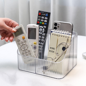 Office Organizer Rectangle Clear Plastic Multi Compartment Remote Control Storage Box For Desktop Use With No Lid - Product Image 1
