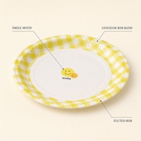 Assiettes en papier Smile, jaunes à carreaux, jetables, rondes, pour la vaisselle de fête