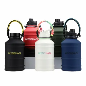 High quality 304 stainless steel bottle 2.2l water bottle with woven rope handle custom logo sports bottle with straw lid