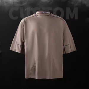Người đàn ông nặng 100% cotton T-<span class=keywords><strong>Shirts</strong></span> phức tạp cắt & may thời trang dạo phố quá khổ T-Shirt Kangaroo túi và nối Thiết kế - Product Image 3