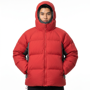 Blouson matelassé unisexe rouge à capuche, rembourrage en coton écologique, coupe-vent, fermeture éclair, vêtement d'hiver décontracté, coupe régulière épaisse, devant zippé - Product Image 1