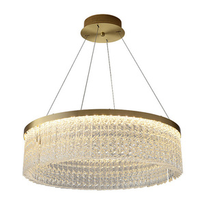 Crystal <b>Chandelier</b> Gold Finish LED Pendant Light E26 Warm <b>White</b> 3500K Dimmable Stainless Steel Adjustable Height 5-Year Warranty - Product Image 1