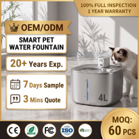 Fontaine à eau automatique intelligente portable sans fil en acier inoxydable 4L, pompe ultra silencieuse, distributeur automatique pour chat et chien, double charge