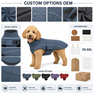 Solid Blue <b>Stand</b> Collar Reflective Sleeveless Dog Padded Vest dog outfitspet clothes oem pet clothes Fleece Lined Windproof - Product Image 2