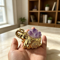 Figura de Elefante de Cristal de Amatista Natural Hecha a Mano en Fábrica, Animal de Piedra Preciosa para Regalo