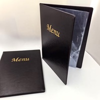 Logo personnalisé Fournitures de restaurant A4 Luxe en cuir Bar à vin Menu Dossier Noir PU Menu Couverture de livre avec Pages intérieures en PVC
