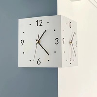 Jam Dinding Modern INS Wind Corner Single Face Electric Needle Display, Kreatif Sederhana Tanpa Bor, Fashionable untuk Ruang Tamu Pria