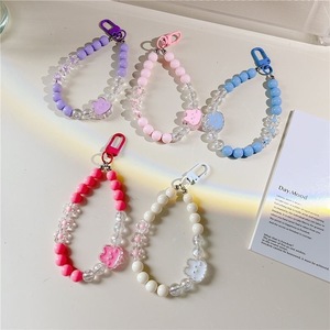 Fashion Acrylic Clear Cartoon Pendant Rabbit Flower Phone Lanyard Rope DIY Bracelet Bead Chain Lovely Girls Wrist Strap
